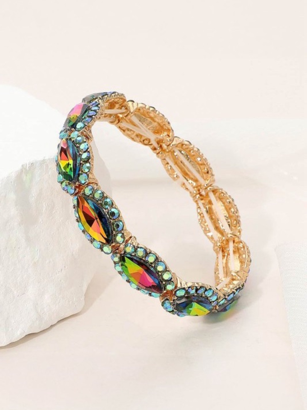 volcano Ab boho western evening stretch Crystal rhinestone beaded Bracele